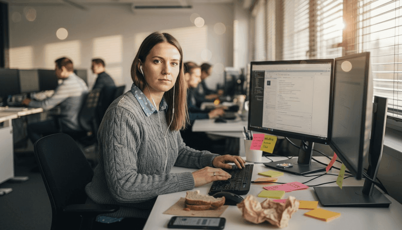 Mladi sodelavec se pri delu poslužuje sodobnih digitalnih orodij.