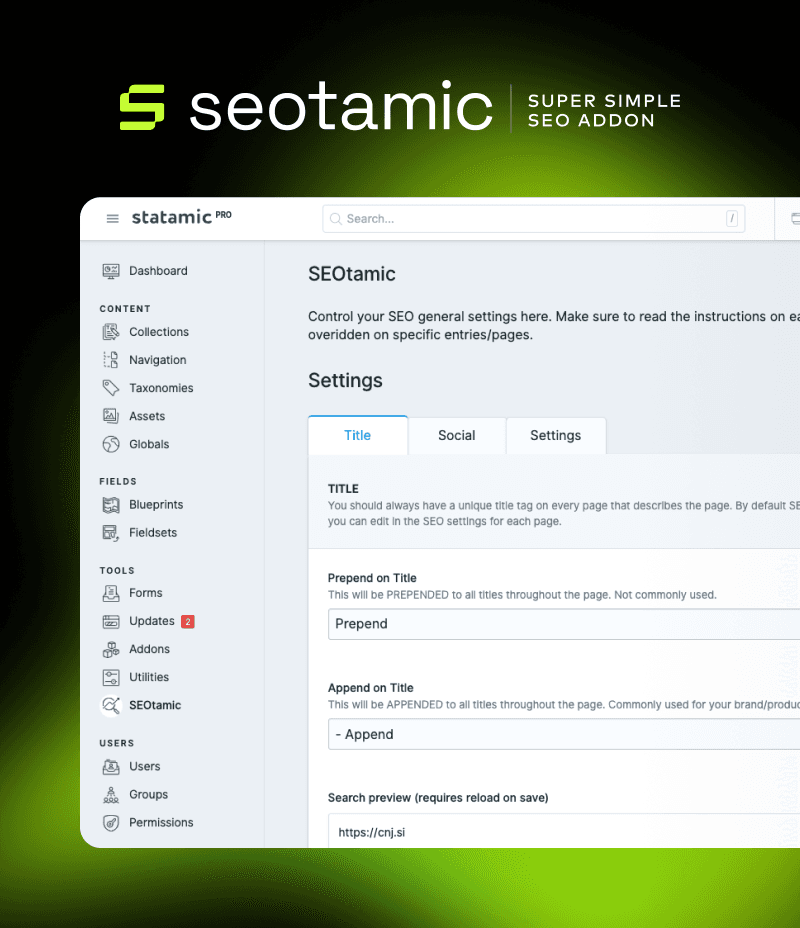 Statamic SEOtamic Plugin