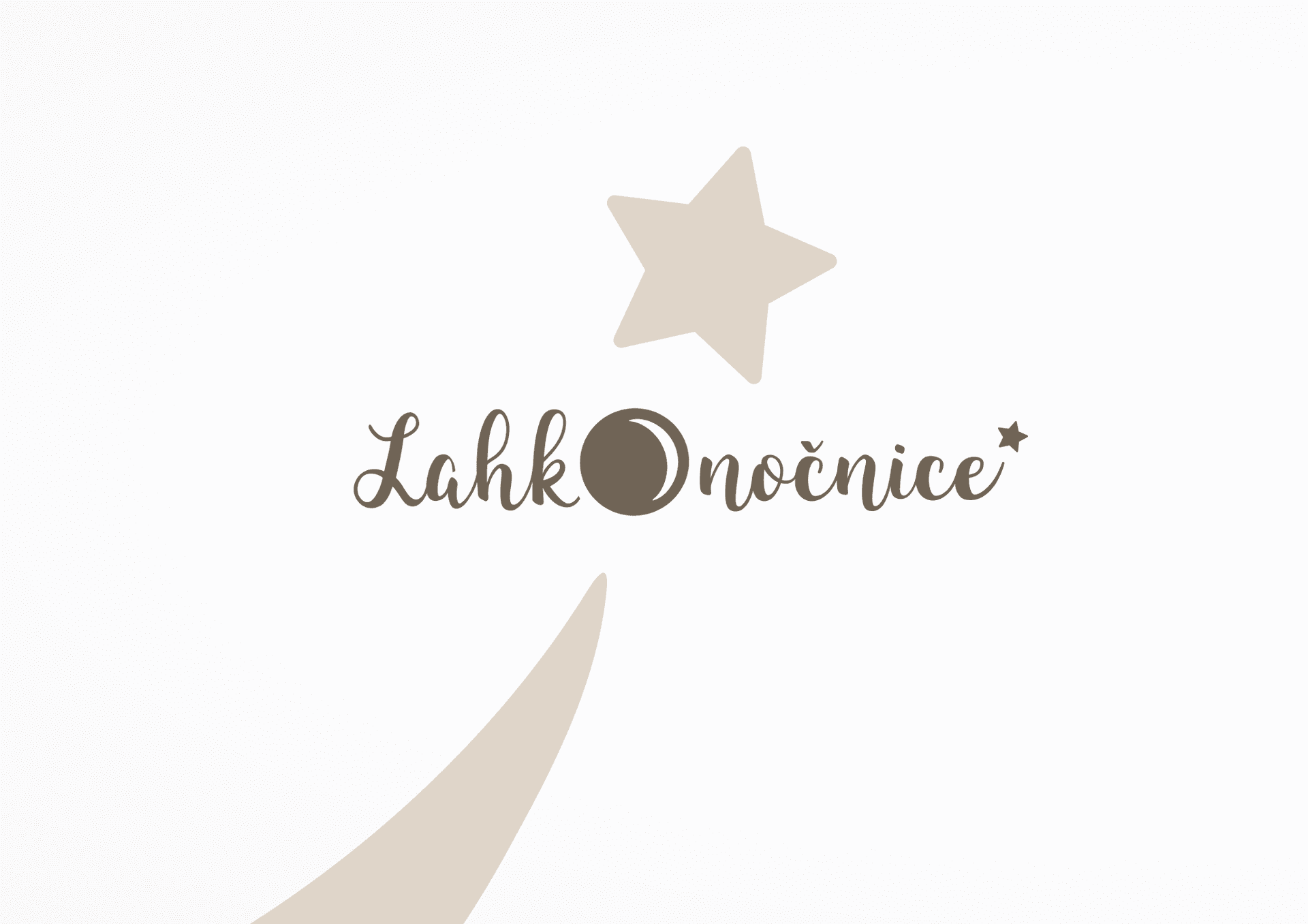 Lahkonočnice logo with cursive text and a beige star above the letter “i,” accompanied by a sweeping arc and a larger beige star in the background.