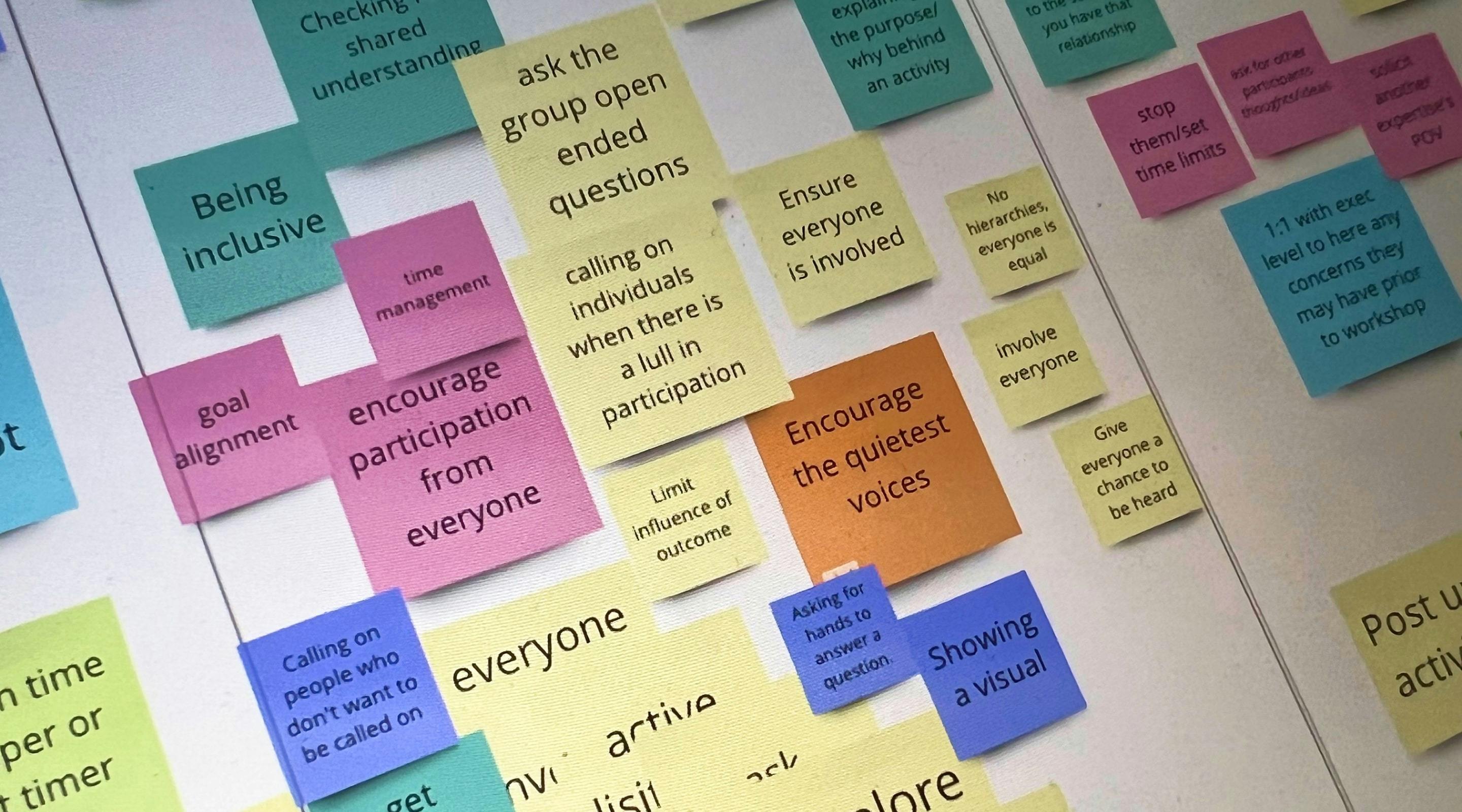 Screen capture of Miro — Ideas of participants on the topic of facilitating UX workshops.